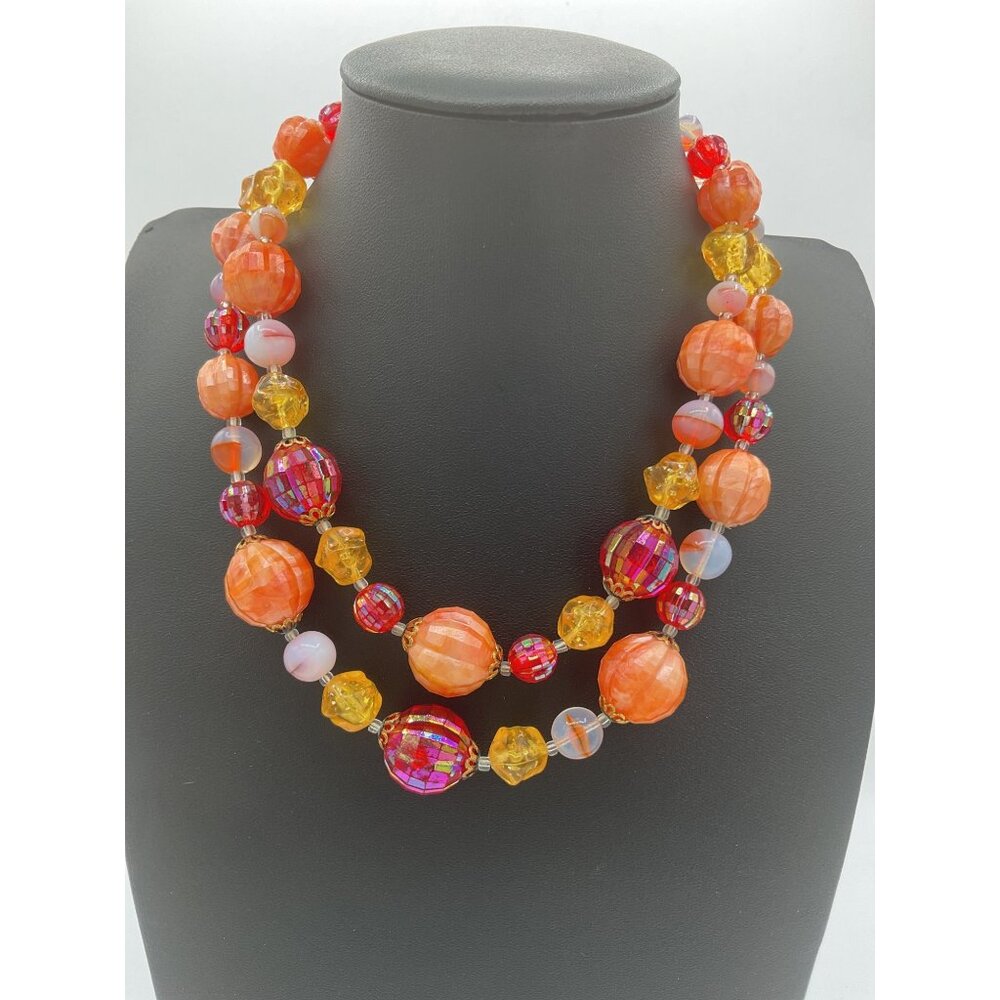 Vintage Multicolor Beaded Necklace With Double Strand Design & Adjustable Length